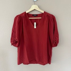 NWT Madewell Silk Cinch Sleeve Top | SIZE: XXS | RED